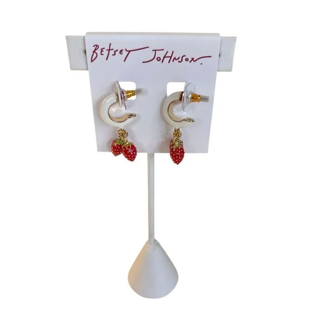 Betsey Johnson Vibrant Red Strawberry Charm Dangle Hoops.
